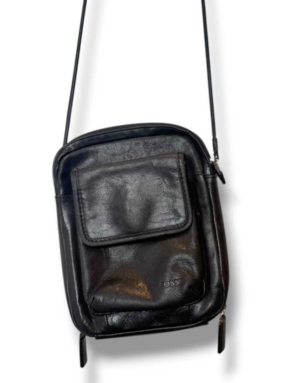 Fossil Black Leather Organizer Crossbody Bag Vintage - Picture 3 of 10